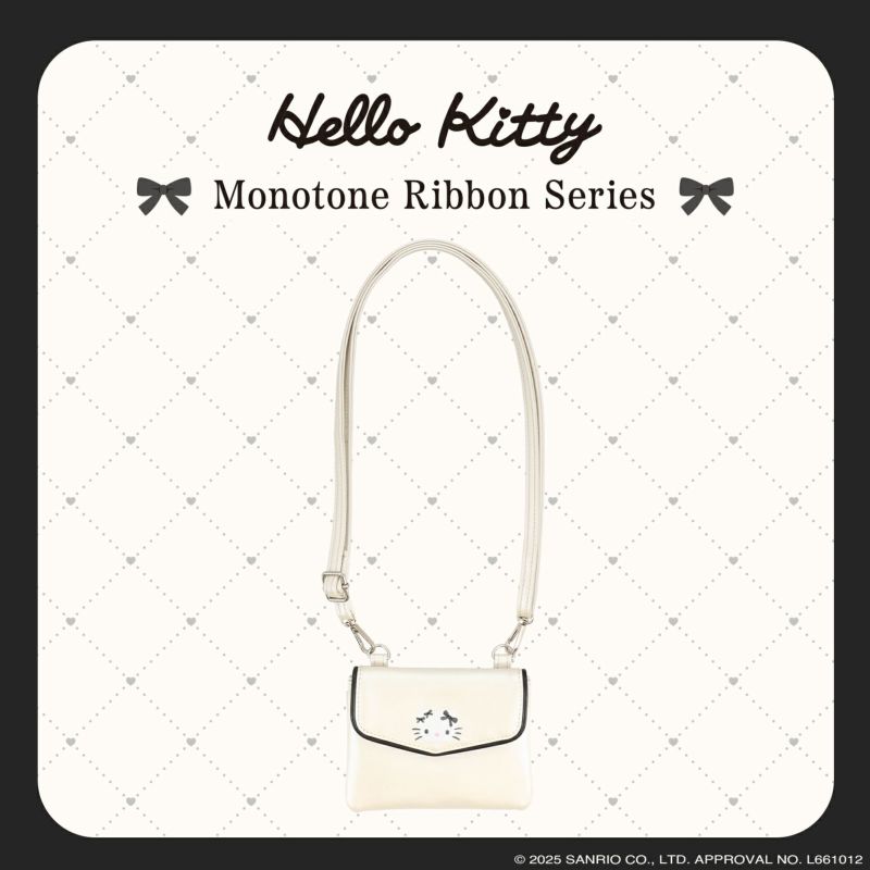 ハローキティ モノトーンリボンシリーズ ＜ ショルダー付きミニポーチ ＞