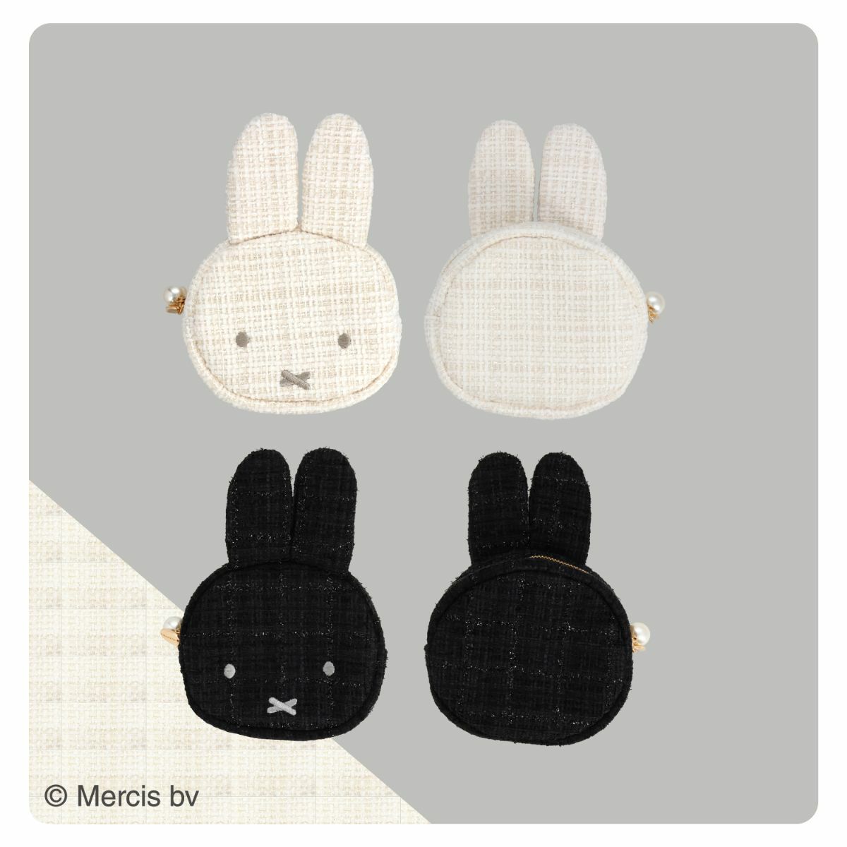 miffy ツイード&パールシリーズ ツイードダイカットポーチ ＜ BLACK ＞
