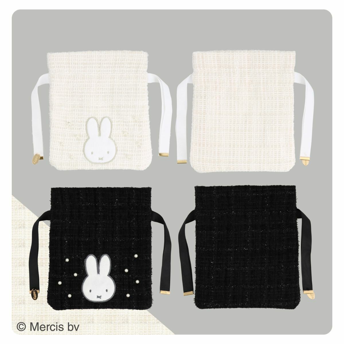 miffy ツイード&パールシリーズ ツイード巾着ポーチ ＜ WHITE ＞