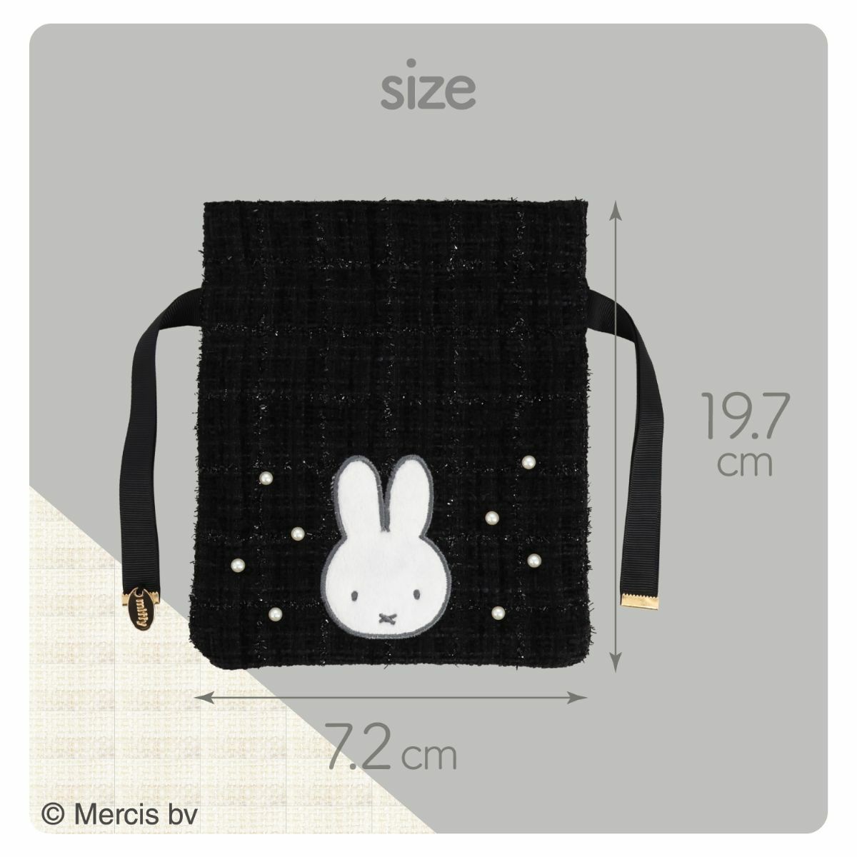 miffy ツイード&パールシリーズ ツイード巾着ポーチ ＜ BLACK ＞