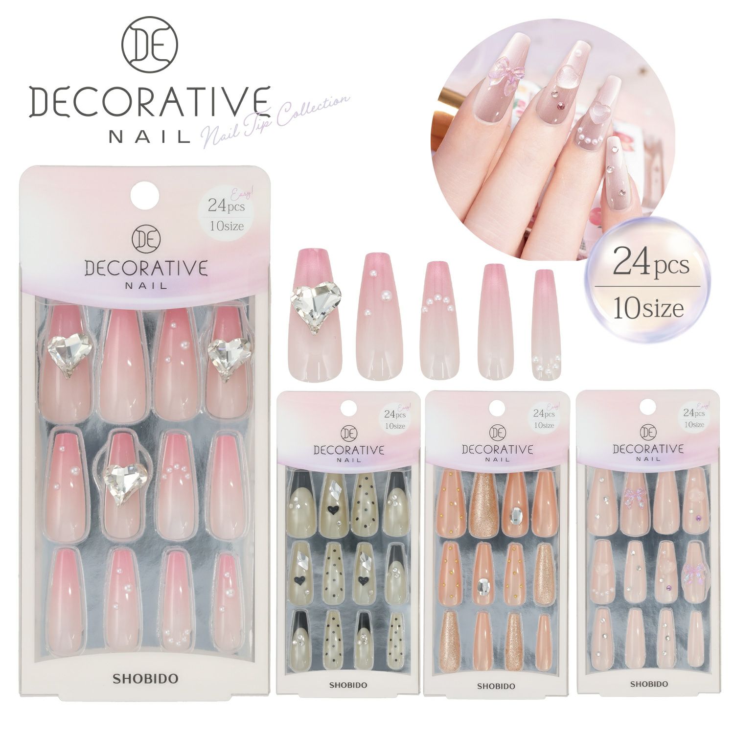 デコラティブネイル マグネットネイルチップ 24pcs/10size ＜Ring/Dots/Bliss/Charm＞ 粧美堂 shobido